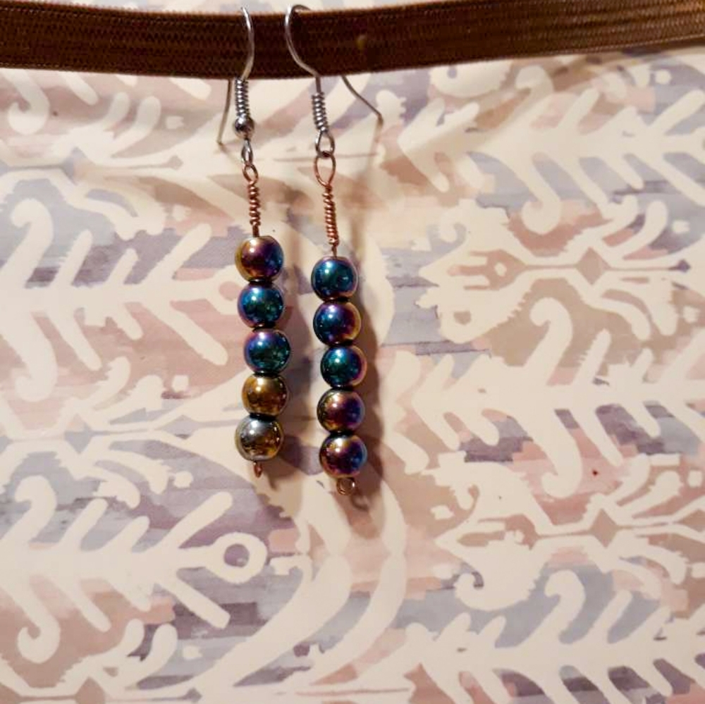 🌈 Rainbow Hematite Gemstone Earrings 💎